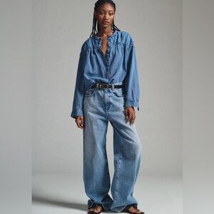 Anthropologie Pilcro Classic Blue Denim Henley blouse